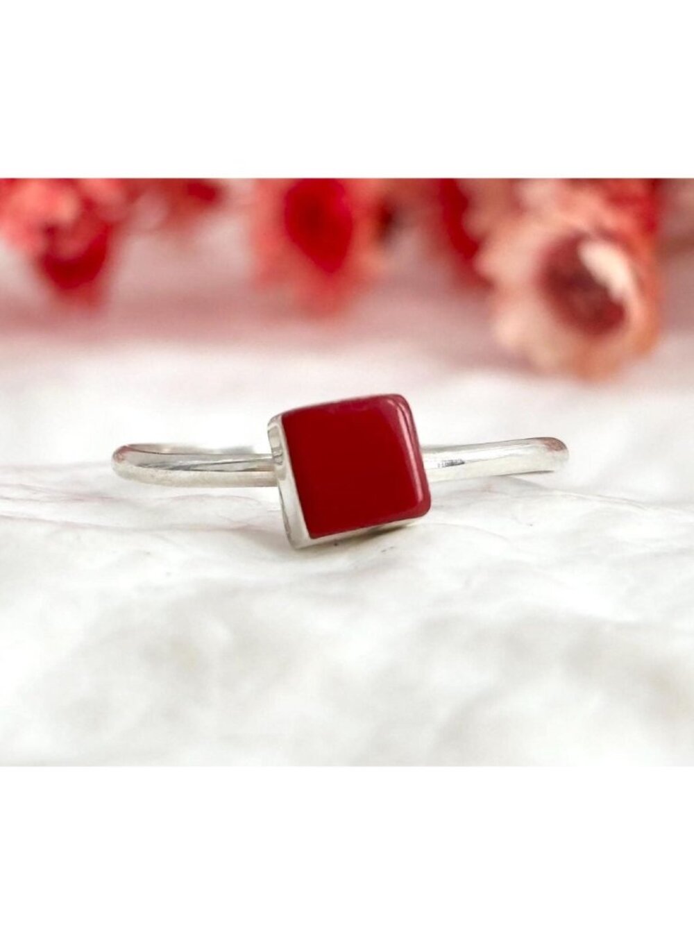 Zuni Angie Rosetta Red Coral Delicate Sterling Silver 925 Vintage Ring